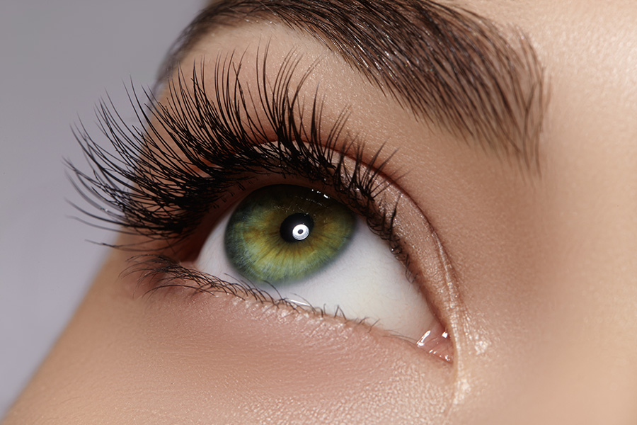 Close-up of a womans eye who has received lash extensions.